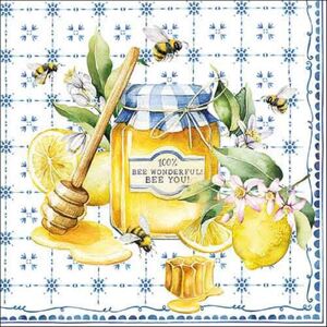 Ambiente Lot de 20 serviettes en papier avec motif abeilles sur verre à côté des citrons Idéales pour le découpage et la technique des serviettes 33 x 33 cm - Publicité Ambiente Lot de 20 serviettes en papier avec motif abeilles sur verre à côté des citrons Idéales pour le découpage et la technique des serviettes 33 x 33 cm - Publicité