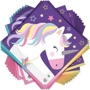 Unique 72490 Serviettes en Papier 16,5 cm Fête à thème Étoiles et Licorne Paquet de 16 - Publicité