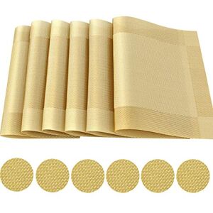 Sparkle Lot de 6 Sets de Table + 6 Sets sous-Verres Tapis de Table en Vinyle Antidérapants Napperons PVC Lavables Sets de Tables Salle à Manger (PVC-Or) - Publicité Sparkle Lot de 6 Sets de Table + 6 Sets sous-Verres Tapis de Table en Vinyle Antidérapants Napperons PVC Lavables Sets de Tables Salle à Manger (PVC-Or) - Publicité
