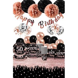 Shamoparty Kit de décoration pour fête d'anniversaire 50 ans, vaisselle pour anniversaire 1976, décoration à motif diamant or rose, élégante et de haute qualité, assiettes plates+tasses+nappes+serviettes+ - Publicité Shamoparty Kit de décoration pour fête d'anniversaire 50 ans, vaisselle pour anniversaire 1976, décoration à motif diamant or rose, élégante et de haute qualité, assiettes plates+tasses+nappes+serviettes+ - Publicité