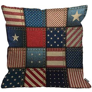 HGOD DESIGNS Housse de coussin motif drapeau américain, patchwork de drapeau américain, tissu denim carré, étoiles bleues et rouges, taie d'oreiller décorative pour salon, canapé, chaise 45 x 45 cm - Publicité HGOD DESIGNS Housse de coussin motif drapeau américain, patchwork de drapeau américain, tissu denim carré, étoiles bleues et rouges, taie d'oreiller décorative pour salon, canapé, chaise 45 x 45 cm - Publicité
