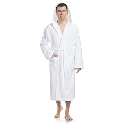 Arus Peignoir de bain pour hommes avec capuchon longueur mollet ou cheville tissu éponge100% coton certifié OEKO-TEX - Publicité Arus Peignoir de bain pour hommes avec capuchon longueur mollet ou cheville tissu éponge100% coton certifié OEKO-TEX - Publicité