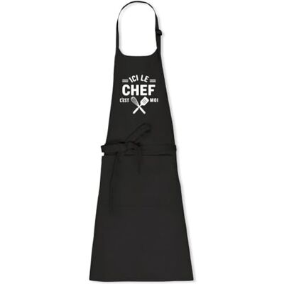 La French Touch Tablier cuisine homme Ici le chef c'est moi 100% coton bio Imprimé en France Cadeau Anniversaire Cuisine original rigolo (Noir) - Publicité La French Touch Tablier cuisine homme Ici le chef c'est moi 100% coton bio Imprimé en France Cadeau Anniversaire Cuisine original rigolo (Noir) - Publicité