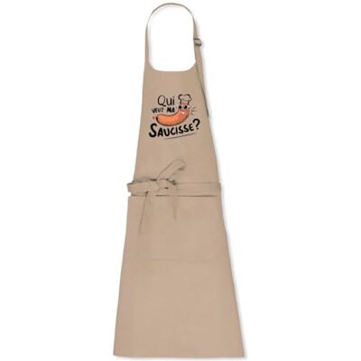 La French Touch Tablier homme humour Qui veut ma saucisse 100% coton bio Imprimé en France Cadeau Cuisine Humour original rigolo (Beige) - Publicité La French Touch Tablier homme humour Qui veut ma saucisse 100% coton bio Imprimé en France Cadeau Cuisine Humour original rigolo (Beige) - Publicité
