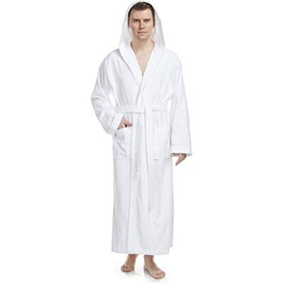 Arus Peignoir de bain pour hommes avec capuchon longueur mollet ou cheville tissu éponge100% coton certifié OEKO-TEX - Publicité Arus Peignoir de bain pour hommes avec capuchon longueur mollet ou cheville tissu éponge100% coton certifié OEKO-TEX - Publicité