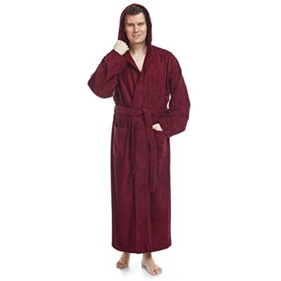 Arus Peignoir de Bain homme, à capuche, extra-Long, en éponge, doux et léger,100% Coton, bordeaux, taille homme: S Long, taille unisexe: S-M Long - Publicité Arus Peignoir de Bain homme, à capuche, extra-Long, en éponge, doux et léger,100% Coton, bordeaux, taille homme: S Long, taille unisexe: S-M Long - Publicité