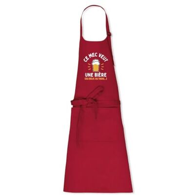 La French Touch Tablier cuisine homme Ce mec veut une bière 100% coton bio Imprimé en France Cadeau Anniversaire Apéro Humour original rigolo (Rouge) - Publicité La French Touch Tablier cuisine homme Ce mec veut une bière 100% coton bio Imprimé en France Cadeau Anniversaire Apéro Humour original rigolo (Rouge) - Publicité