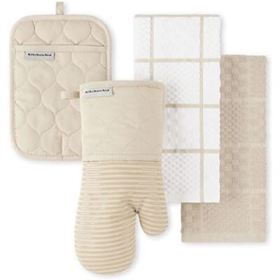 KitchenAid Lot de 4 Gants de Cuisine matelassés en Coton éponge Résistants à la Chaleur Poignée en Silicone 40,6 x 66 cm, 17,8 x 33 cm et 17,8 x 25,4 cm Milkshake - Publicité KitchenAid Lot de 4 Gants de Cuisine matelassés en Coton éponge Résistants à la Chaleur Poignée en Silicone 40,6 x 66 cm, 17,8 x 33 cm et 17,8 x 25,4 cm Milkshake - Publicité