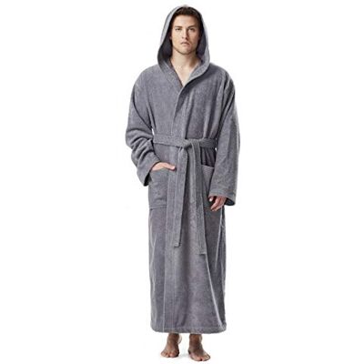 Arus Peignoir de bain pour hommes avec capuchon longueur mollet ou cheville tissu éponge100% coton certifié OEKO-TEX - Publicité Arus Peignoir de bain pour hommes avec capuchon longueur mollet ou cheville tissu éponge100% coton certifié OEKO-TEX - Publicité