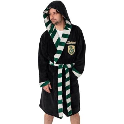Harry Potter Peignoir à capuche unisexe noir Serpentard Tenue d'intérieur douillette en polaire pour la maison et la détente Manches longues avec lien Produits dérivés du film - Publicité Harry Potter Peignoir à capuche unisexe noir Serpentard Tenue d'intérieur douillette en polaire pour la maison et la détente Manches longues avec lien Produits dérivés du film - Publicité