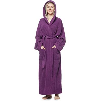 Arus Peignoir de bain pour femmes longueur mollet ou cheville, éponge 100% coton certifié OEKO-TEX avec capuche - Publicité Arus Peignoir de bain pour femmes longueur mollet ou cheville, éponge 100% coton certifié OEKO-TEX avec capuche - Publicité
