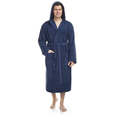 Arus Peignoir de bain pour hommes avec capuchon longueur mollet ou cheville tissu éponge100% coton certifié OEKO-TEX - Publicité Arus Peignoir de bain pour hommes avec capuchon longueur mollet ou cheville tissu éponge100% coton certifié OEKO-TEX - Publicité