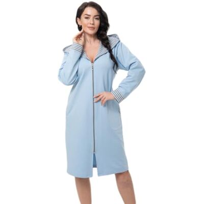 DOROTA peignoir pour femme tendance et confortable en 100% coton, avec fermeture éclair et capuche, fabriqué en UE, bleu ciel, taille L - Publicité DOROTA peignoir pour femme tendance et confortable en 100% coton, avec fermeture éclair et capuche, fabriqué en UE, bleu ciel, taille L - Publicité