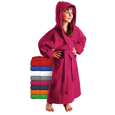 Arus Peignoir de Baine Enfant, Fille, Garçon et Ado, à Capuche, 100% Coton Tissu Éponge, Couleur : Framboise, Taille: 128 - Publicité Arus Peignoir de Baine Enfant, Fille, Garçon et Ado, à Capuche, 100% Coton Tissu Éponge, Couleur : Framboise, Taille: 128 - Publicité