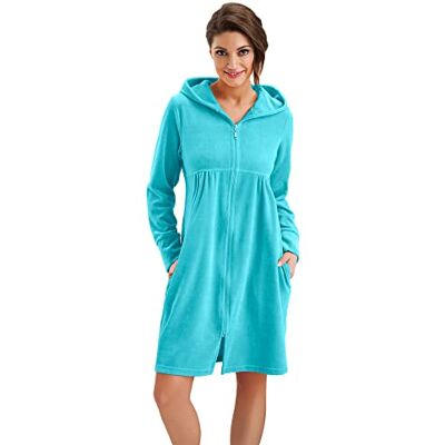 DOROTA Souple Peignoir Unicolore avec Poches, Zip et Capuche, fabriqué en UE (XXL, Turquoise) - Publicité DOROTA Souple Peignoir Unicolore avec Poches, Zip et Capuche, fabriqué en UE (XXL, Turquoise) - Publicité