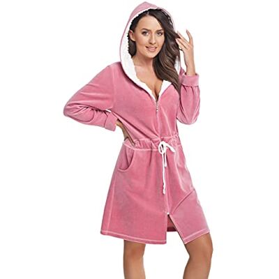 DOROTA Souple Peignoir avec Zip, Poches et Capuche, rose foncé, L - Publicité DOROTA Souple Peignoir avec Zip, Poches et Capuche, rose foncé, L - Publicité