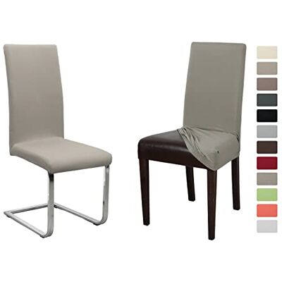 BEAUTEX Lot de 2 Housses de Chaise en Jersey (Couleur sélectionnable), Housse élastique uni Stretch en Coton, bi-élastique, Pierre - Publicité BEAUTEX Lot de 2 Housses de Chaise en Jersey (Couleur sélectionnable), Housse élastique uni Stretch en Coton, bi-élastique, Pierre - Publicité
