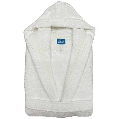 Alpes Blanc Peignoir de bain mixte à capuche 100% Coton éponge bouclette 450g/m² - Publicité Alpes Blanc Peignoir de bain mixte à capuche 100% Coton éponge bouclette 450g/m² - Publicité