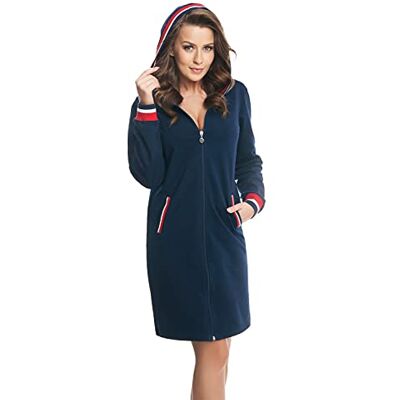 DOROTA Souple Peignoir avec Zip, Poches et Capuche, bleu/rouge, L - Publicité DOROTA Souple Peignoir avec Zip, Poches et Capuche, bleu/rouge, L - Publicité