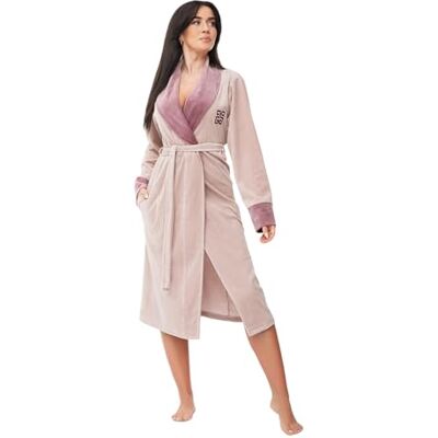 DOROTA , peignoir en coton doux et moderne pour femmes avec poches et ceinture à nouer, fabriqué dans l'UE, beige-prune, taille XXL - Publicité DOROTA , peignoir en coton doux et moderne pour femmes avec poches et ceinture à nouer, fabriqué dans l'UE, beige-prune, taille XXL - Publicité