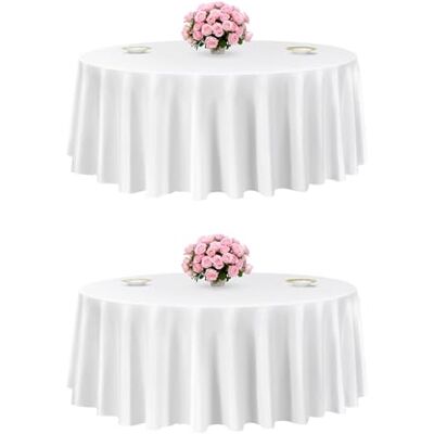 VEVOR Nappe Ronde Blanche, 3048 mm, Couverture de Table en Polyester, Lot de 2, résistante aux Taches et aux Plis, Lavable en Machine, pour Salle à Manger, Mariage, fête, Banquet, événement Officiel - Publicité VEVOR Nappe Ronde Blanche, 3048 mm, Couverture de Table en Polyester, Lot de 2, résistante aux Taches et aux Plis, Lavable en Machine, pour Salle à Manger, Mariage, fête, Banquet, événement Officiel - Publicité