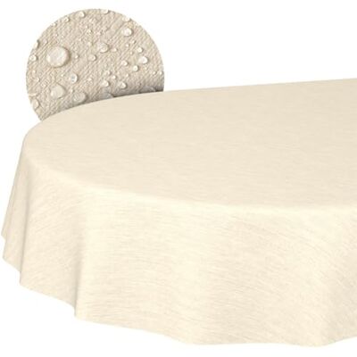 ANRO Nappe de Table en Toile cirée Aspect Lin Facile d'entretien Imperméable 220 x 140 cm (Ovale) Bord coupé Crème - Publicité ANRO Nappe de Table en Toile cirée Aspect Lin Facile d'entretien Imperméable 220 x 140 cm (Ovale) Bord coupé Crème - Publicité