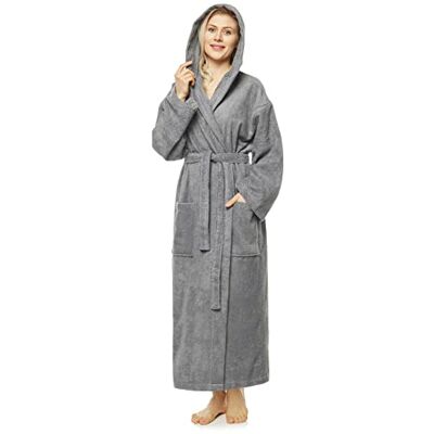 Arus Peignoir de bain pour femmes avec capuchon, longueur mollet, Gris, XL-XXL - Publicité Arus Peignoir de bain pour femmes avec capuchon, longueur mollet, Gris, XL-XXL - Publicité