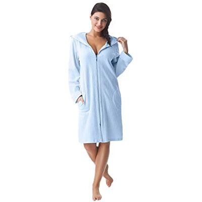 Dorota Peignoir douillet et moderne en coton avec poches, fermeture éclair & capuche Bleu Medium - Publicité Dorota Peignoir douillet et moderne en coton avec poches, fermeture éclair & capuche Bleu Medium - Publicité