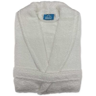 Alpes Blanc Peignoir de bain à col châle 100% Coton éponge 450 g/m² Ultra-absorbant - Publicité Alpes Blanc Peignoir de bain à col châle 100% Coton éponge 450 g/m² Ultra-absorbant - Publicité