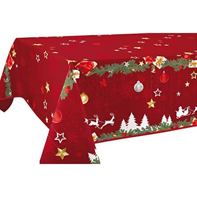 Le linge de Jules Polyester Nappe Anti-Taches Noël Rouge Taille : Rectangle 150x200 cm - Publicité Le linge de Jules Polyester Nappe Anti-Taches Noël Rouge Taille : Rectangle 150x200 cm - Publicité