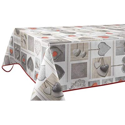 Le linge de Jules Nappe Anti-Taches Coeurs Taille : Rectangle 150x300 cm, Gris - Publicité Le linge de Jules Nappe Anti-Taches Coeurs Taille : Rectangle 150x300 cm, Gris - Publicité