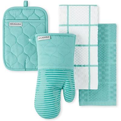 KitchenAid Lot de 4 Gants de Cuisine matelassés en Coton éponge Résistants à la Chaleur Poignée en Silicone 40,6 x 66 cm, 17,8 x 33 cm et 17,8 x 25,4 cm Bleu Ciel Turquoise - Publicité KitchenAid Lot de 4 Gants de Cuisine matelassés en Coton éponge Résistants à la Chaleur Poignée en Silicone 40,6 x 66 cm, 17,8 x 33 cm et 17,8 x 25,4 cm Bleu Ciel Turquoise - Publicité