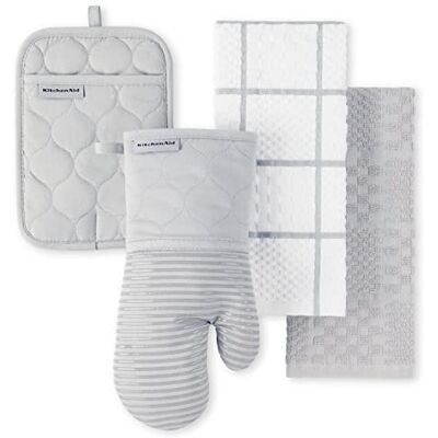 KitchenAid Lot de 4 Gants de Cuisine matelassés en Coton éponge Résistants à la Chaleur Poignée en Silicone 40,6 x 66 cm, 17,8 x 33 cm et 17,8 x 25,4 cm Gris Mat - Publicité KitchenAid Lot de 4 Gants de Cuisine matelassés en Coton éponge Résistants à la Chaleur Poignée en Silicone 40,6 x 66 cm, 17,8 x 33 cm et 17,8 x 25,4 cm Gris Mat - Publicité