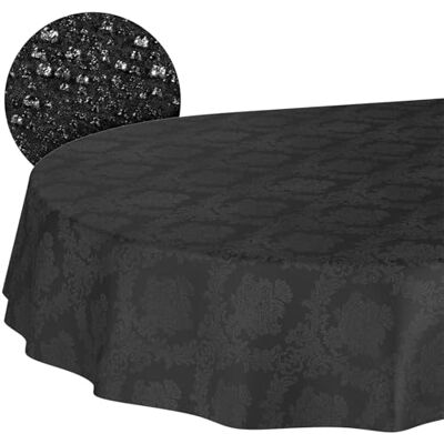 ANRO Nappe Textile en Coton Polyester Lavable Ornement uni Tissu Jacquard damassé Lavable Style Baroque Noir Ovale 180 x 140 cm Bord coupé - Publicité ANRO Nappe Textile en Coton Polyester Lavable Ornement uni Tissu Jacquard damassé Lavable Style Baroque Noir Ovale 180 x 140 cm Bord coupé - Publicité