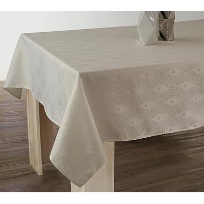 Le linge de Jules Nappe Anti-Taches Damassée Ecru Carrée 150 x 150 cm - Publicité Le linge de Jules Nappe Anti-Taches Damassée Ecru Carrée 150 x 150 cm - Publicité