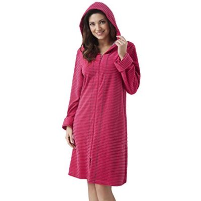 DOROTA Peignoir/Robe de Chambre Tendance, en Coton Souple, avec Poches, Zip et Capuche, Framboise à Rayures, XL (44) - Publicité DOROTA Peignoir/Robe de Chambre Tendance, en Coton Souple, avec Poches, Zip et Capuche, Framboise à Rayures, XL (44) - Publicité