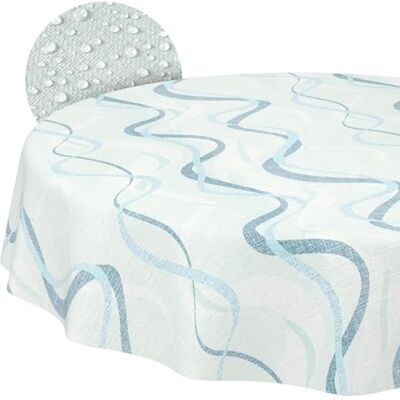 ANRO Nappe en Toile cirée Lavable, Facile d'entretien, imperméable, Effet Lotus, pour l'extérieur, Nappe de Jardin, Motif Vagues, Bleue, Ronde, 140 cm, Bord coupé - Publicité ANRO Nappe en Toile cirée Lavable, Facile d'entretien, imperméable, Effet Lotus, pour l'extérieur, Nappe de Jardin, Motif Vagues, Bleue, Ronde, 140 cm, Bord coupé - Publicité