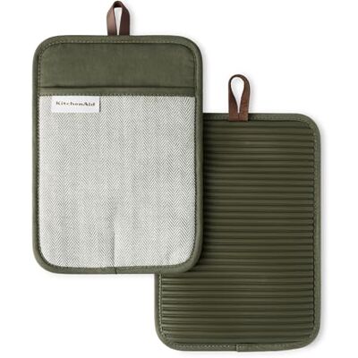 KitchenAid ® Evergreen Design Series Lot de 2 maniques en Silicone Souple nervuré à Chevrons, résistantes à la Chaleur jusqu'à 260 °C, Flexibles et imperméables, Vert forêt foncé, 17,8 x 25,4 cm - Publicité KitchenAid ® Evergreen Design Series Lot de 2 maniques en Silicone Souple nervuré à Chevrons, résistantes à la Chaleur jusqu'à 260 °C, Flexibles et imperméables, Vert forêt foncé, 17,8 x 25,4 cm - Publicité
