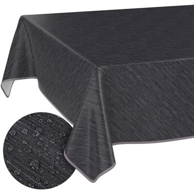ANRO Nappe de Table en Toile cirée Aspect Lin Facile d'entretien et imperméable 140 x 120 cm (rectangulaire) Anthracite avec Ourlet - Publicité ANRO Nappe de Table en Toile cirée Aspect Lin Facile d'entretien et imperméable 140 x 120 cm (rectangulaire) Anthracite avec Ourlet - Publicité