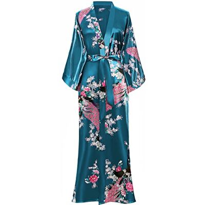 BABEYOND Kimono Femme Long en Satin Peignoir Léger Imprimé Paon jusqu'à la Cheville, Taille unique, Turquoise - Publicité BABEYOND Kimono Femme Long en Satin Peignoir Léger Imprimé Paon jusqu'à la Cheville, Taille unique, Turquoise - Publicité