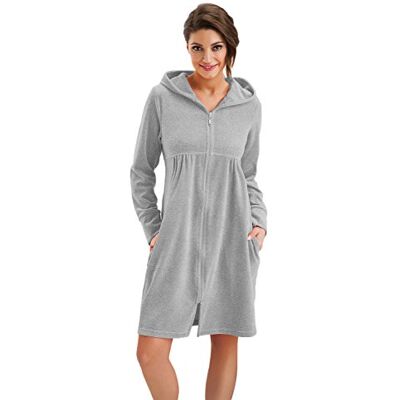 DOROTA Souple Peignoir Unicolore avec Poches, Zip et Capuche, fabriqué en UE (XXL, Gris) - Publicité DOROTA Souple Peignoir Unicolore avec Poches, Zip et Capuche, fabriqué en UE (XXL, Gris) - Publicité