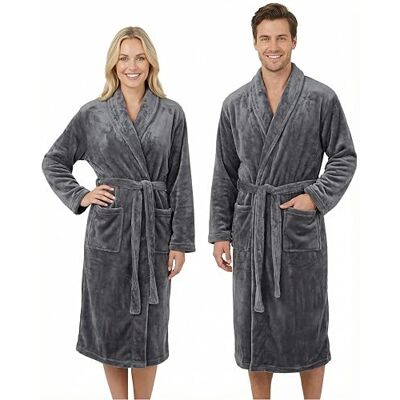 Gräfenstayn Peignoir pour femmes et hommes col châle unisexe long microfibre OEKO TEX Standard 100 taille (Anthracite, XXL) - Publicité Gräfenstayn Peignoir pour femmes et hommes col châle unisexe long microfibre OEKO TEX Standard 100 taille (Anthracite, XXL) - Publicité