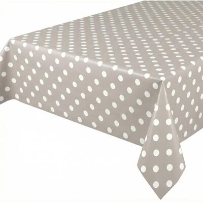 BEAUTEX Nappe de table couleur taupe, en toile cirée avec motifs à pois blancs --Forme ovale ou rectangulaire, PVC, Taupe lisse, points blancs., Oval 140x200 cm - Publicité BEAUTEX Nappe de table couleur taupe, en toile cirée avec motifs à pois blancs --Forme ovale ou rectangulaire, PVC, Taupe lisse, points blancs., Oval 140x200 cm - Publicité