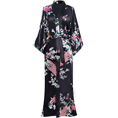 BABEYOND Kimono Femme Long en Satin Peignoir Léger Imprimé Paon jusqu'à la Cheville, Taille unique, Noir - Publicité BABEYOND Kimono Femme Long en Satin Peignoir Léger Imprimé Paon jusqu'à la Cheville, Taille unique, Noir - Publicité