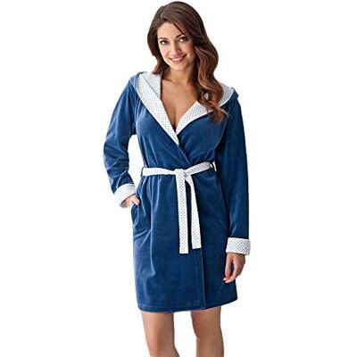DOROTA Souple et coloré Peignoir/Robe de Chambre Femme en Coton avec Capuche, Poches et Ceinture, Bleu Indigo, XL (44) - Publicité DOROTA Souple et coloré Peignoir/Robe de Chambre Femme en Coton avec Capuche, Poches et Ceinture, Bleu Indigo, XL (44) - Publicité
