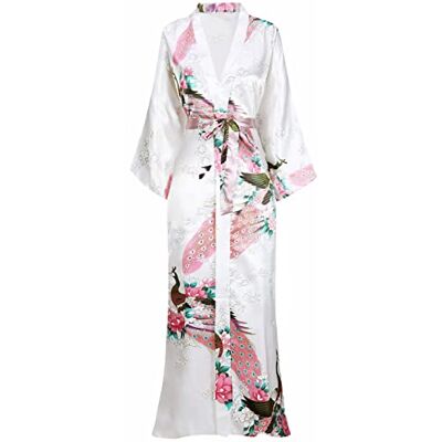 BABEYOND Kimono Femme Long en Satin Peignoir Léger Imprimé Paon jusqu'à la Cheville, Taille unique, Blanc - Publicité BABEYOND Kimono Femme Long en Satin Peignoir Léger Imprimé Paon jusqu'à la Cheville, Taille unique, Blanc - Publicité