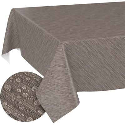 ANRO Nappe en Toile cirée, Lavable, Bord coupé, Aspect Textile, Beige, Marron, 120 x 140 cm, pour Table de Jardin - Publicité ANRO Nappe en Toile cirée, Lavable, Bord coupé, Aspect Textile, Beige, Marron, 120 x 140 cm, pour Table de Jardin - Publicité
