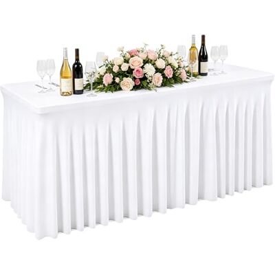 BORDEAG Jupe De Table Blanc 244 X 76 cm Nappe Élastique Blanche, Lavable Housse De Table Élastique avec Jupe pour Table Rectangulaire De 8 Ft, pour Fête, Anniversaire, Mariage, Banquet - Publicité BORDEAG Jupe De Table Blanc 244 X 76 cm Nappe Élastique Blanche, Lavable Housse De Table Élastique avec Jupe pour Table Rectangulaire De 8 Ft, pour Fête, Anniversaire, Mariage, Banquet - Publicité