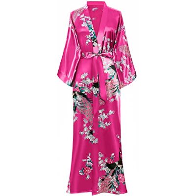 BABEYOND Kimono Femme Long en Satin Peignoir Léger Imprimé Paon jusqu'à la Cheville, Taille unique, Rouge - Publicité BABEYOND Kimono Femme Long en Satin Peignoir Léger Imprimé Paon jusqu'à la Cheville, Taille unique, Rouge - Publicité
