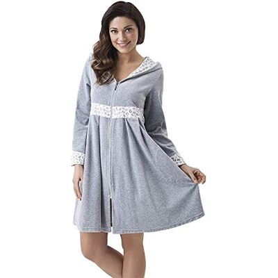 DOROTA Souple Peignoir avec Zip, Poches et Capuche, Gris étoiles, L (42) - Publicité DOROTA Souple Peignoir avec Zip, Poches et Capuche, Gris étoiles, L (42) - Publicité